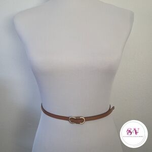 Caramel Color Thin Belt With Gold Buckle